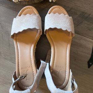 J. Crew Scalloped Tan Wedge Sandals
